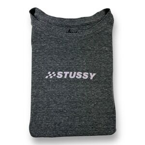 Stussy Women's Graphic T-Shirt Gray w/ Purple Spellout Size Medium